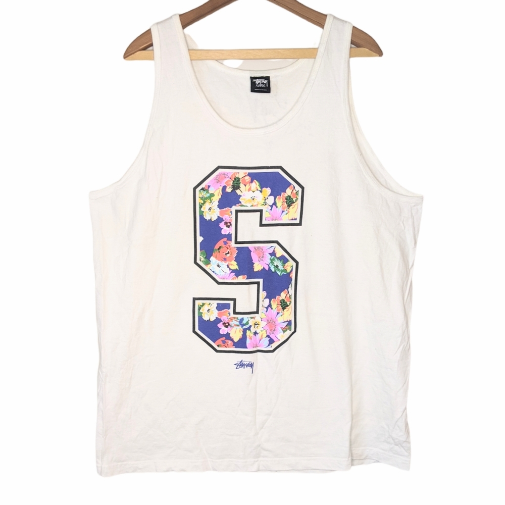 Vintage Stussy Tank Jersey Floral mens XL, streetwear festival summer oversized